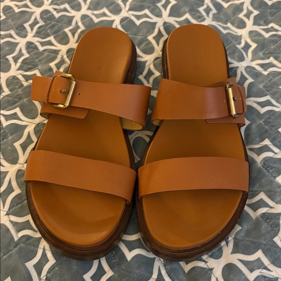 Madewell The Dee Double-Strap Slide Sandal Coffee Cognac Leather Size 8.5 NEW - Picture 2 of 5